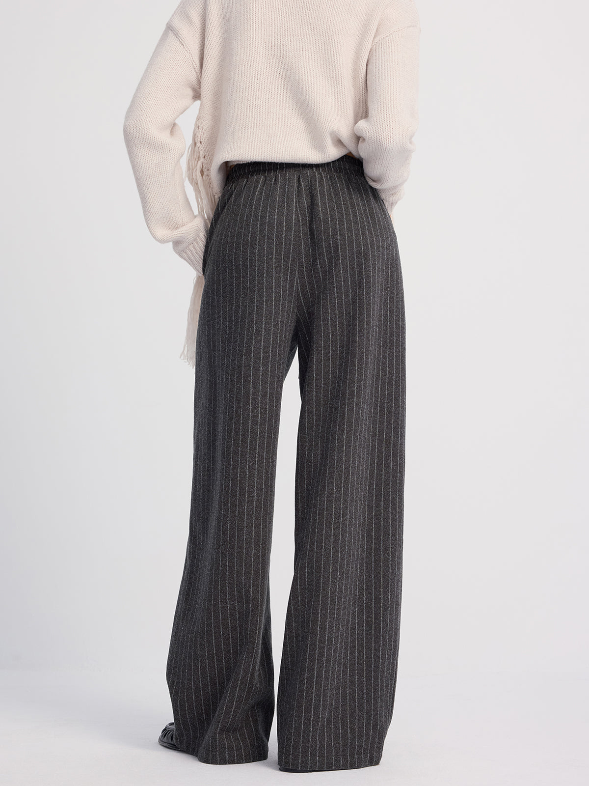 Pinstripe Wide-Leg Wool-Blend Pants-Chicvia