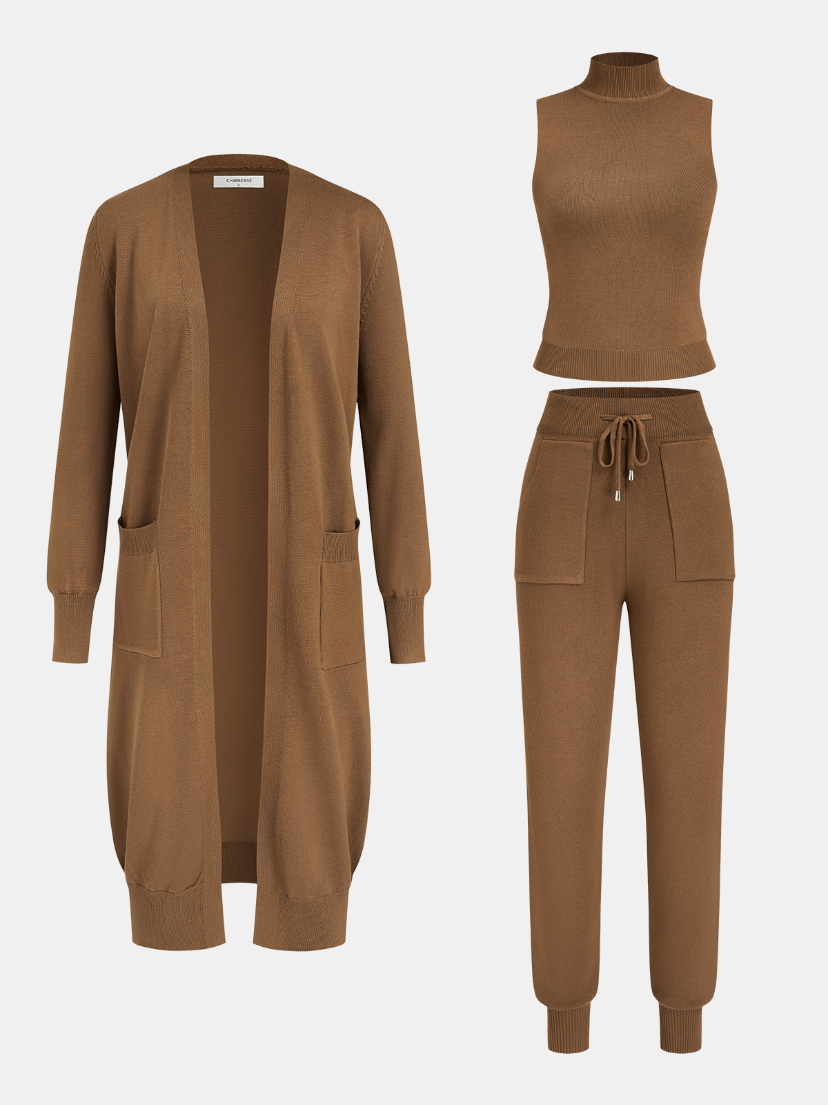 Longline Cardigan & Tank Top Sweatpants Three-Piece Set-Chicvia