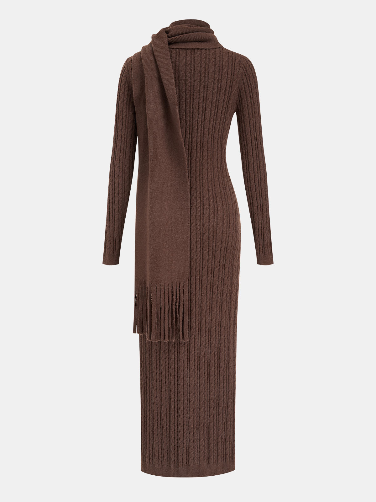 Cable-Knit Dress with Matching Fringe Scarf-Chicvia
