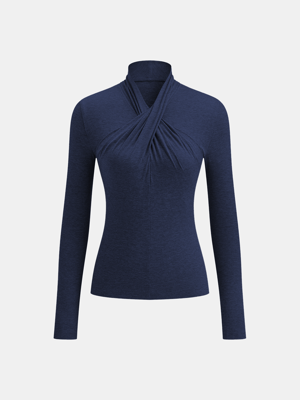 Cross Neck Long Sleeve Knit T-Shirt-Chicvia