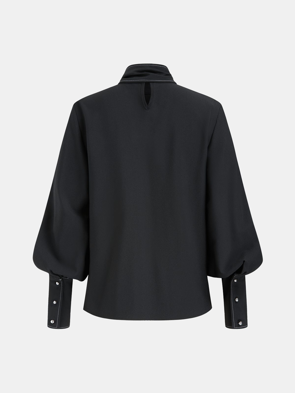 Detachable Bow-Tie Puff-Sleeve Blouse-Chicvia