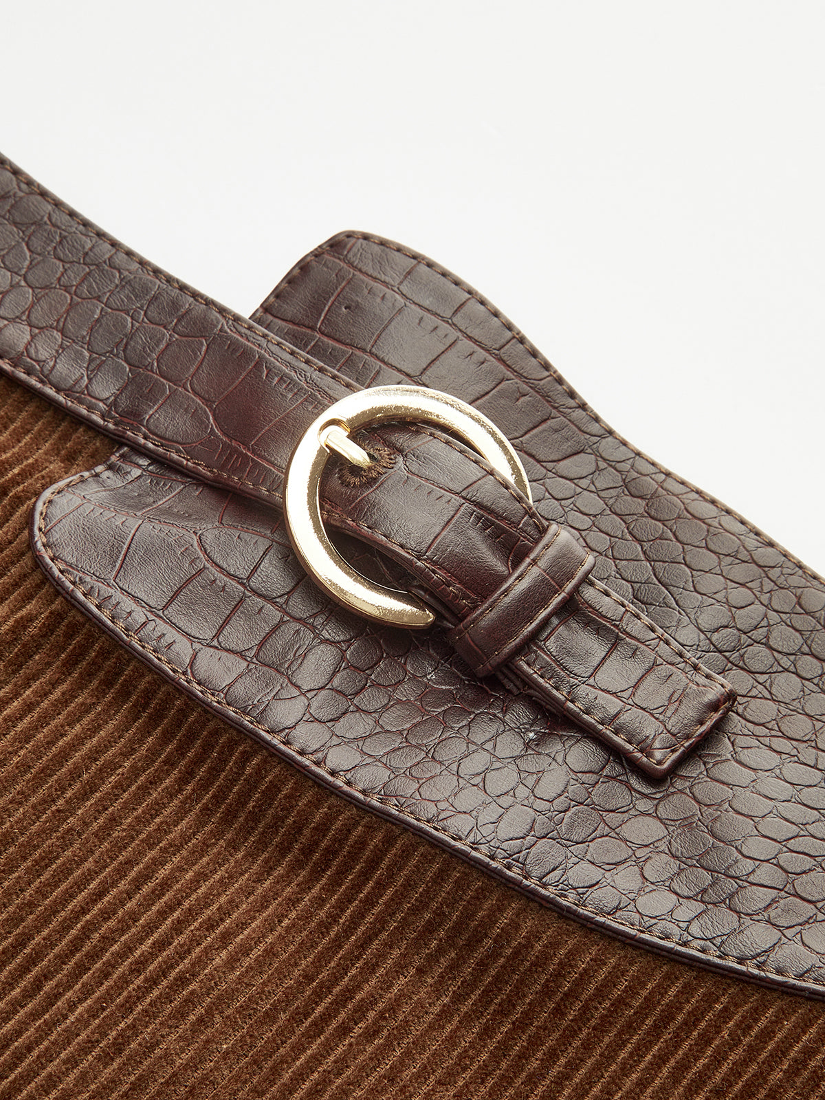 Faux Leather Panel Corduroy Mini Skirt-Chicvia