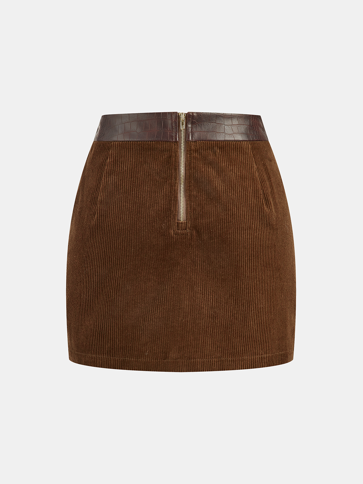 Faux Leather Panel Corduroy Mini Skirt-Chicvia