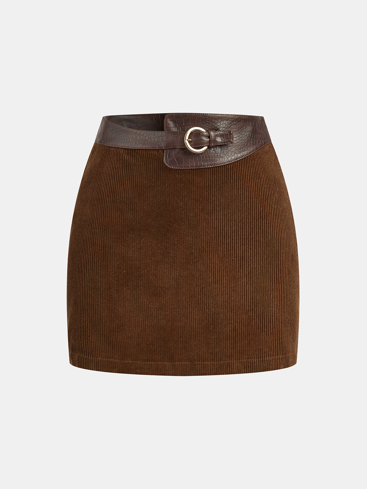 Faux Leather Panel Corduroy Mini Skirt-Chicvia