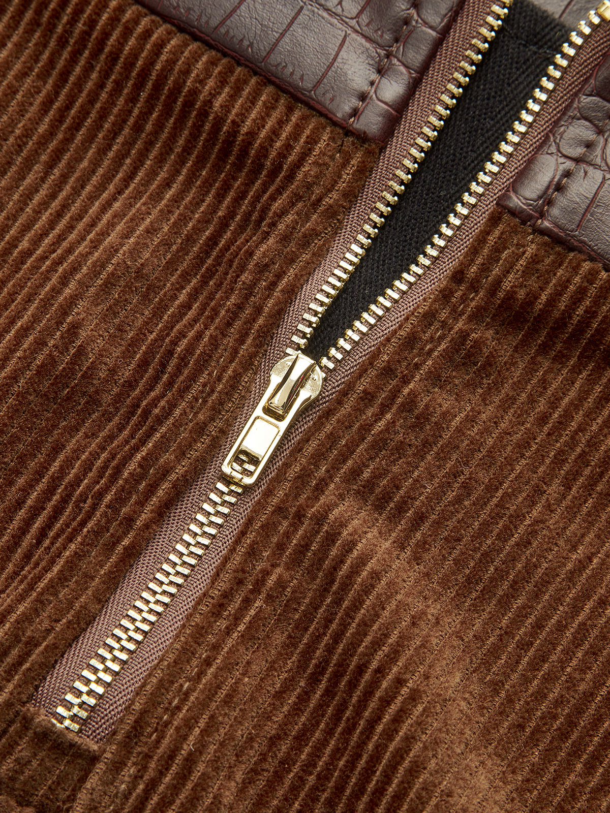 Faux Leather Panel Corduroy Mini Skirt-Chicvia