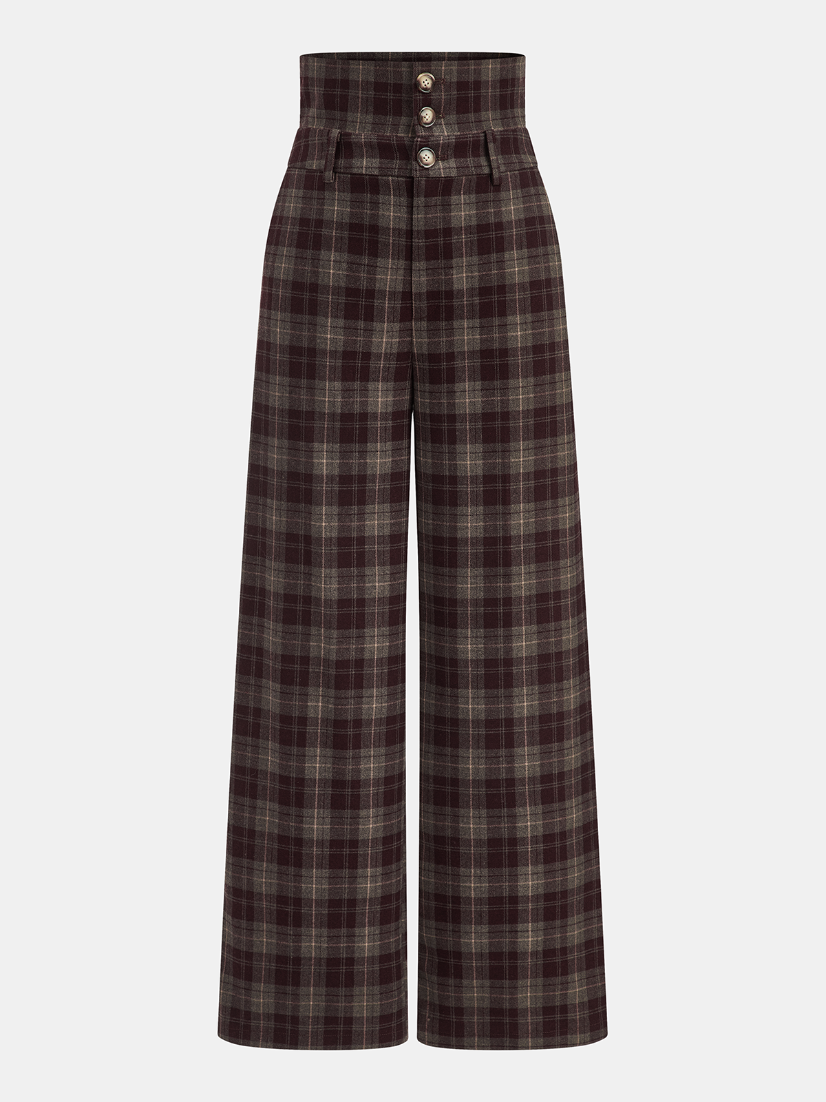 High-Waisted Plaid Wide-Leg Pants-Chicvia