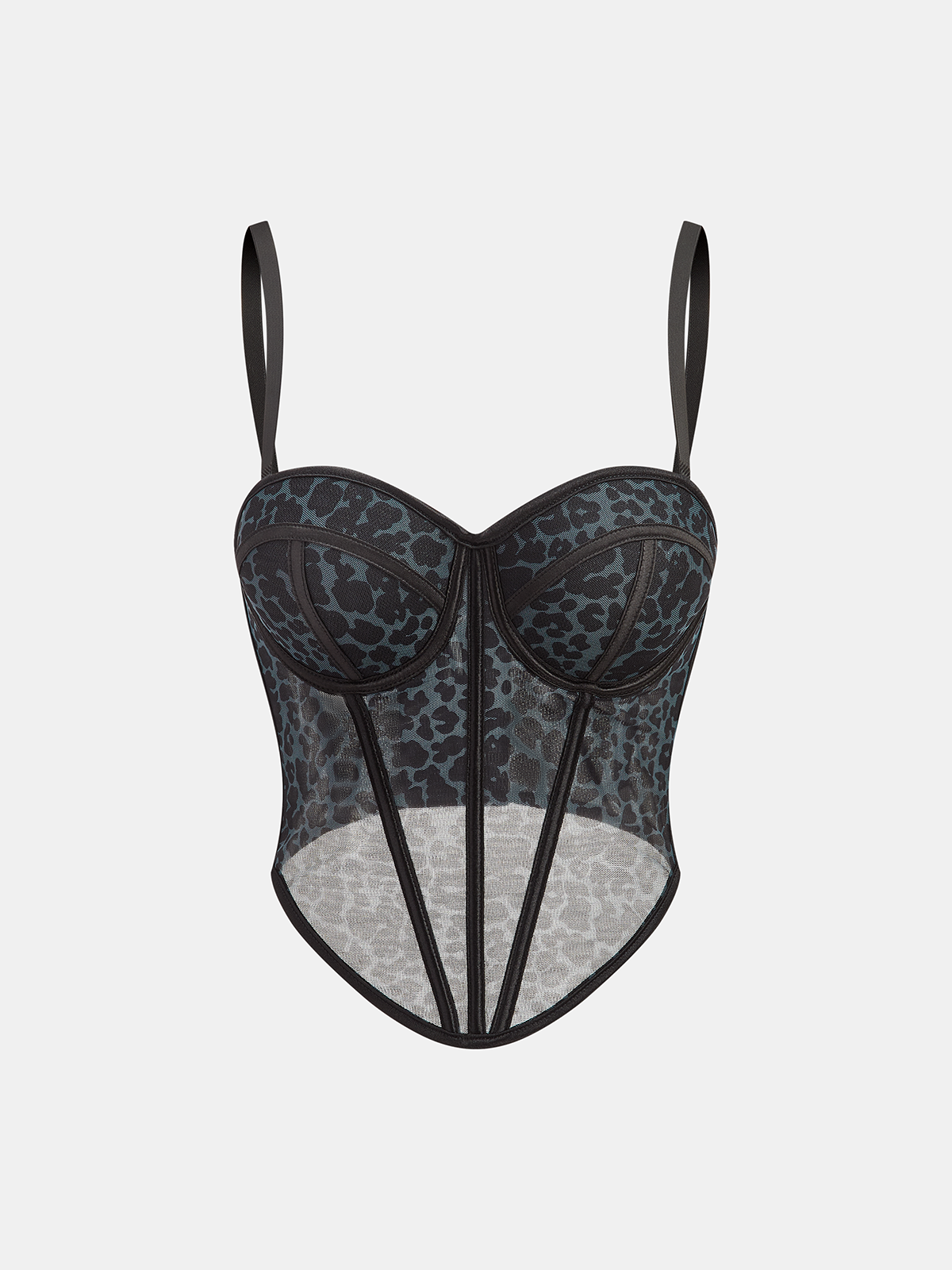 Leopard Print Lace Mesh Sheer Boned Corset-Chicvia