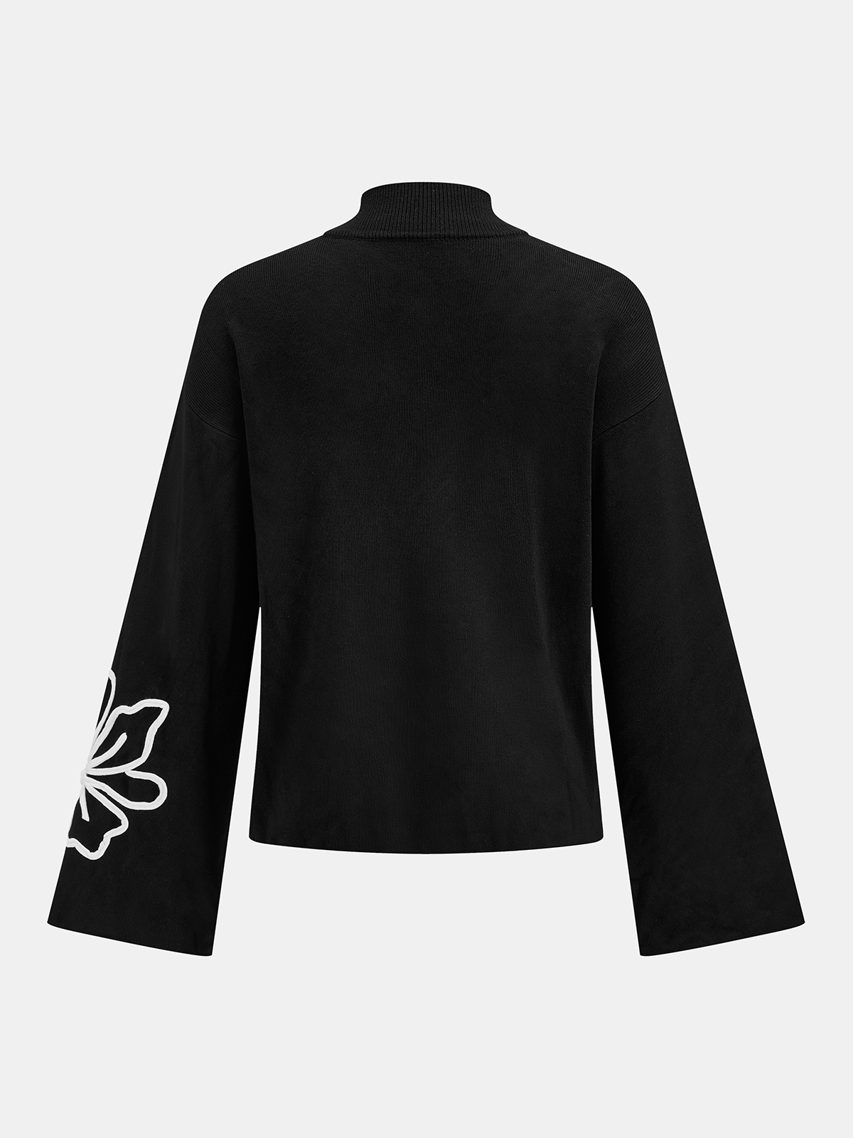 Mock Neck Floral Embroidered Oversized Knit Sweater-Chicvia