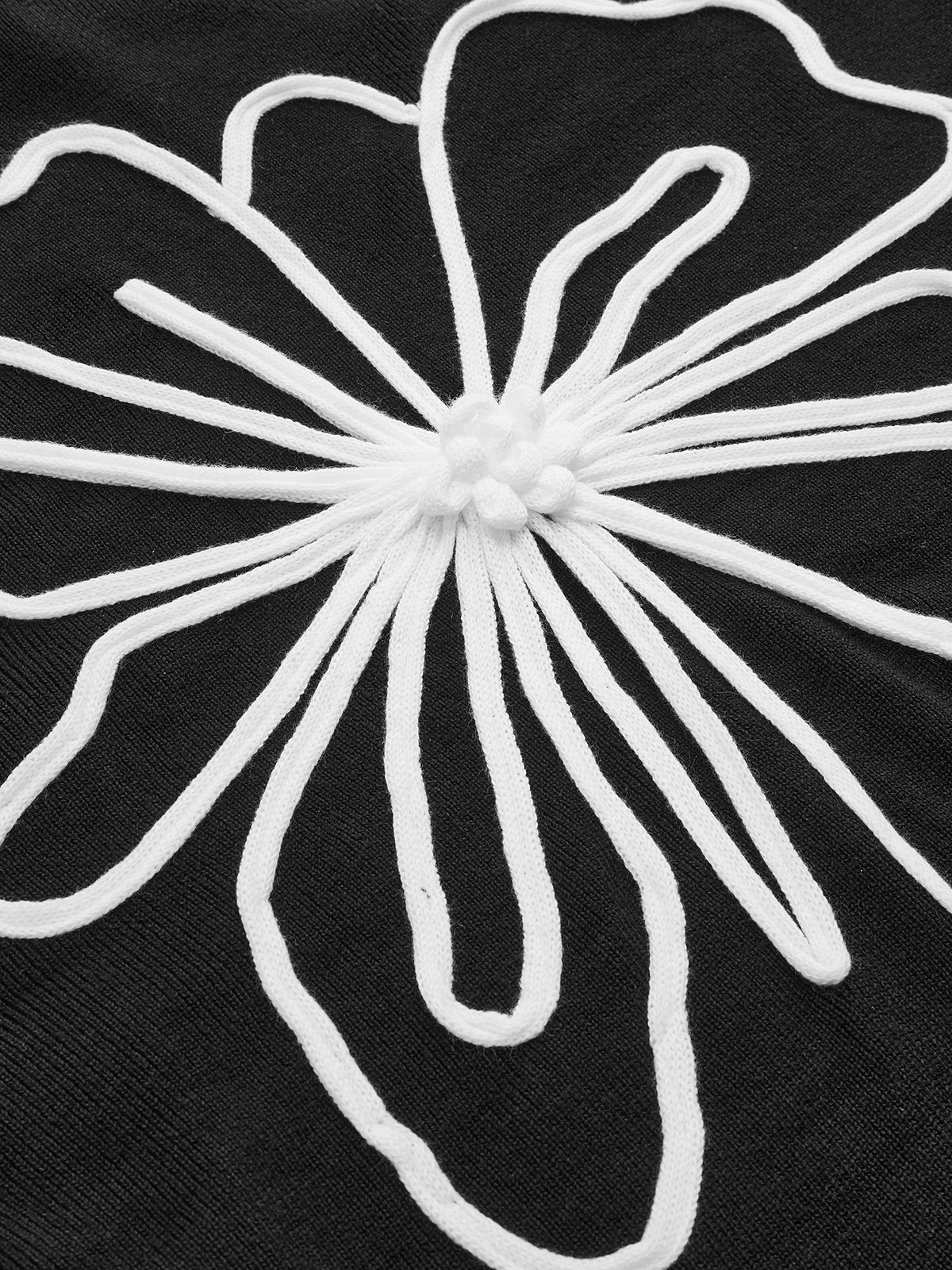 Mock Neck Floral Embroidered Oversized Knit Sweater-Chicvia