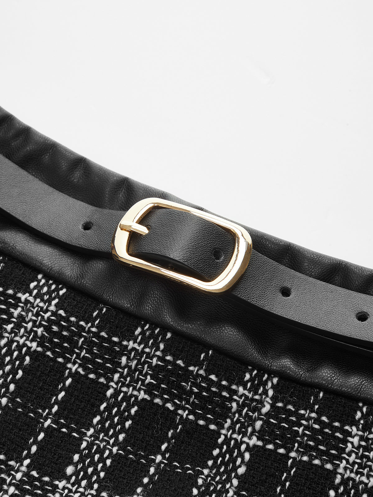 Belted Plaid Tweed Skirt-Chicvia