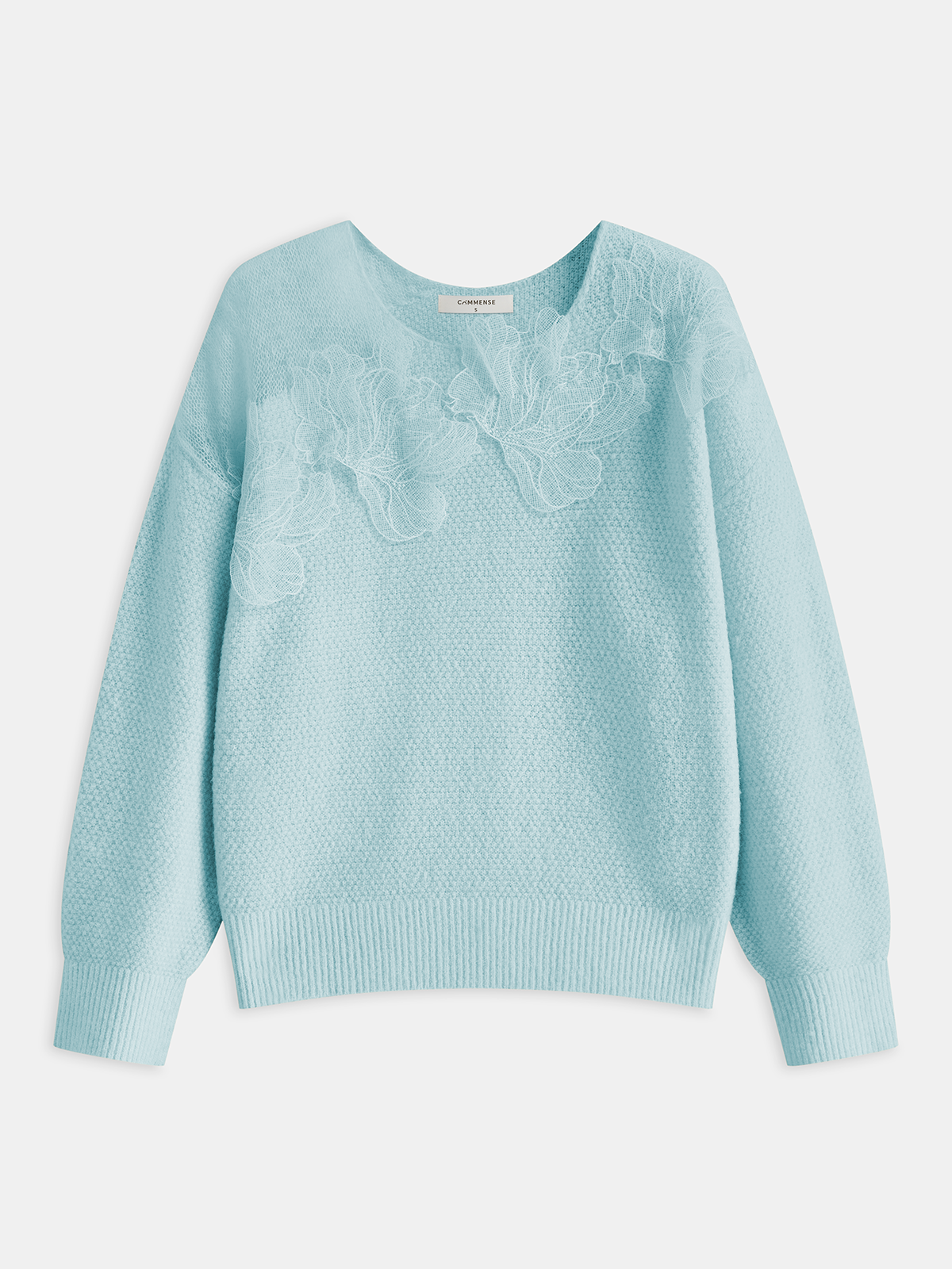 Floral lace Sweater Semi Sheer Round Neck Sweater-Chicvia