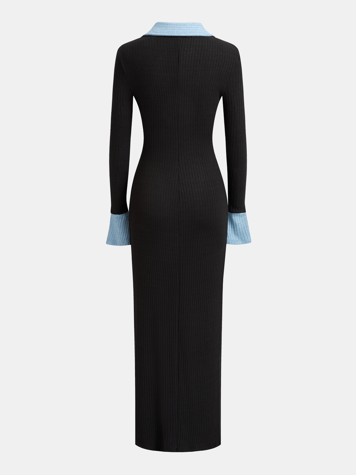 Color-Block Polo-Collar Fitted Dress-Chicvia