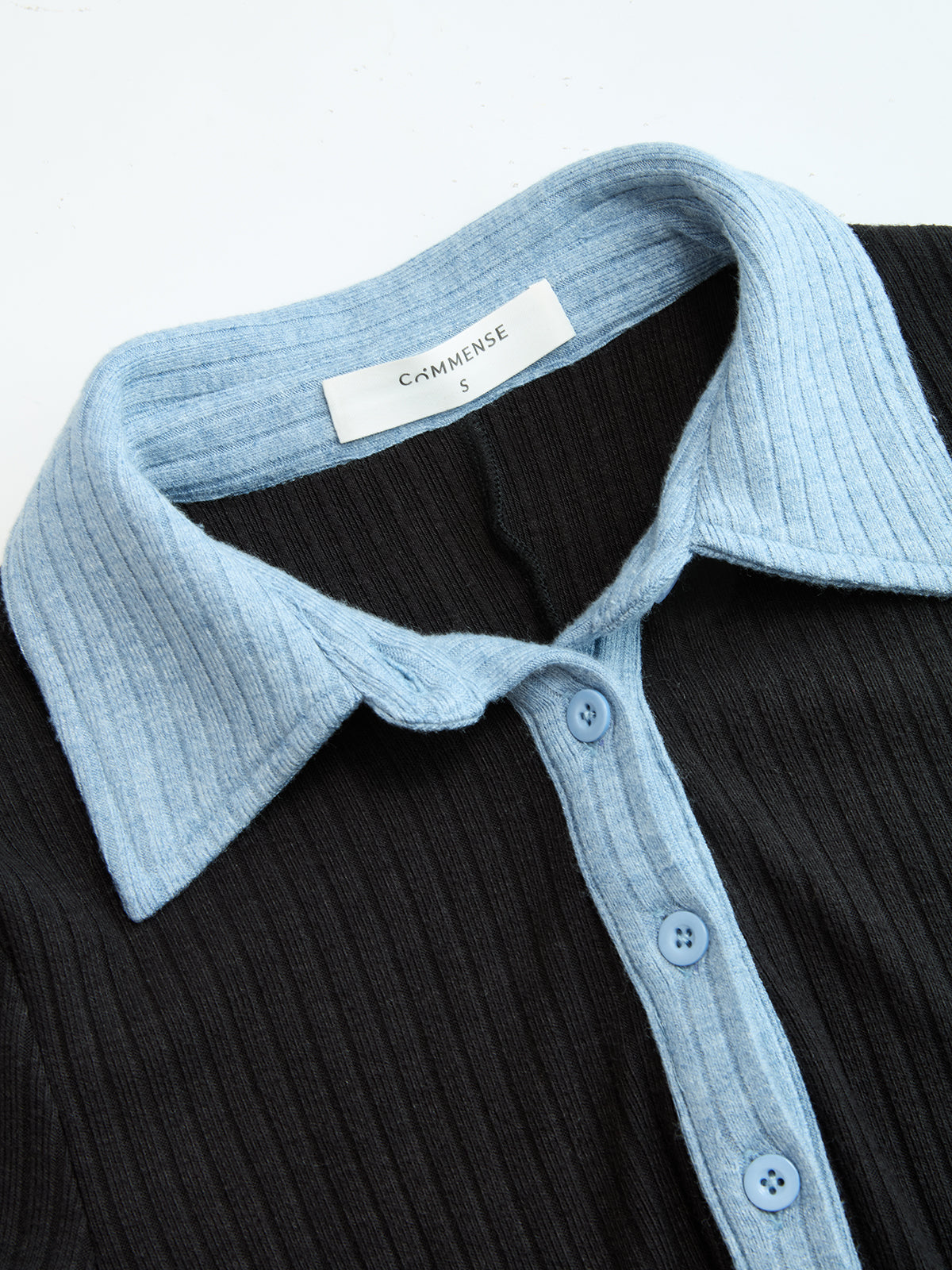 Color-Block Polo-Collar Fitted Dress-Chicvia