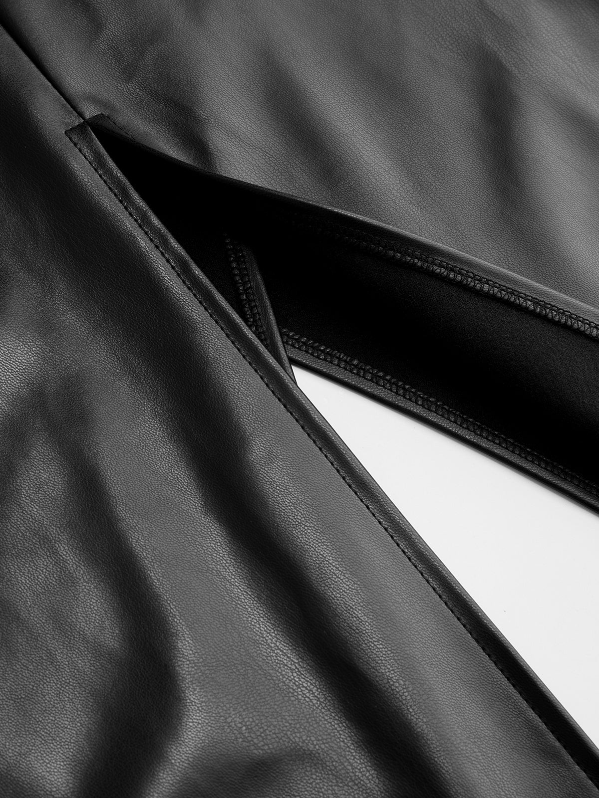 Draped Faux Leather Midi Dress with Side Slit-Chicvia