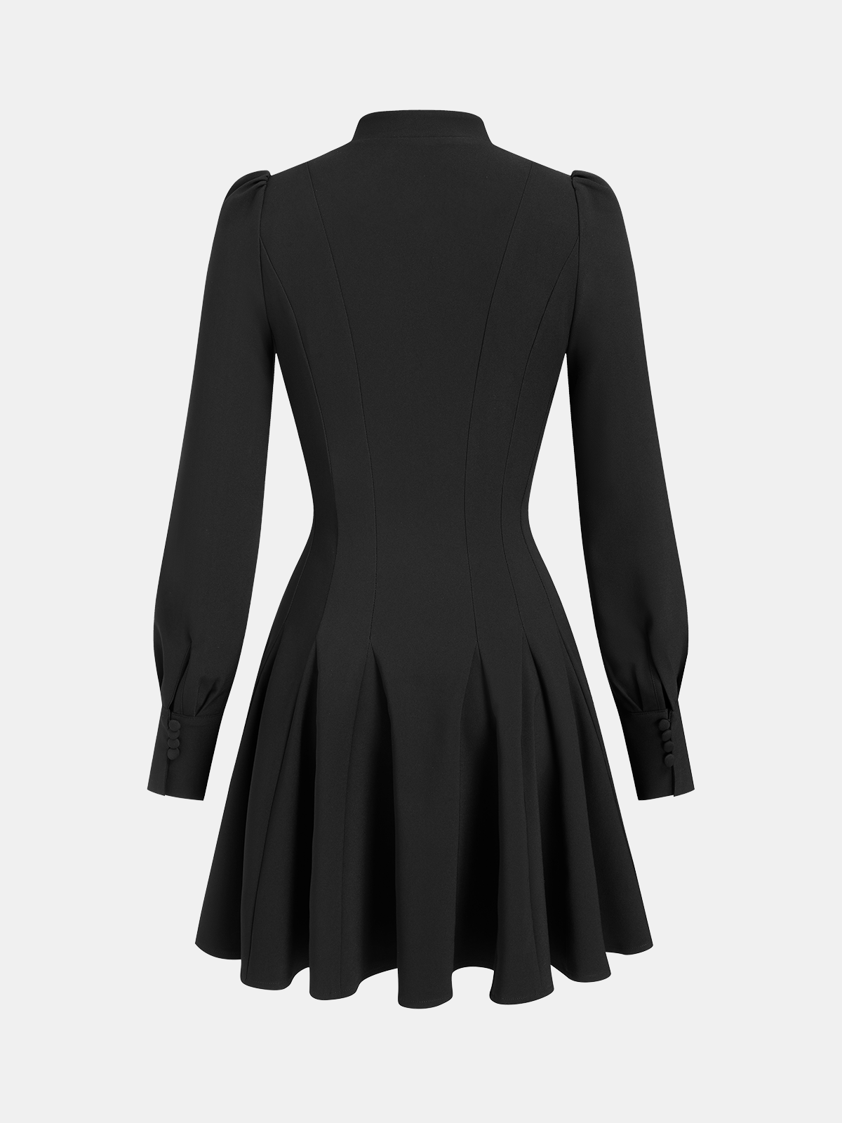 Button-Front Puff-Sleeve Mini Dress-Chicvia