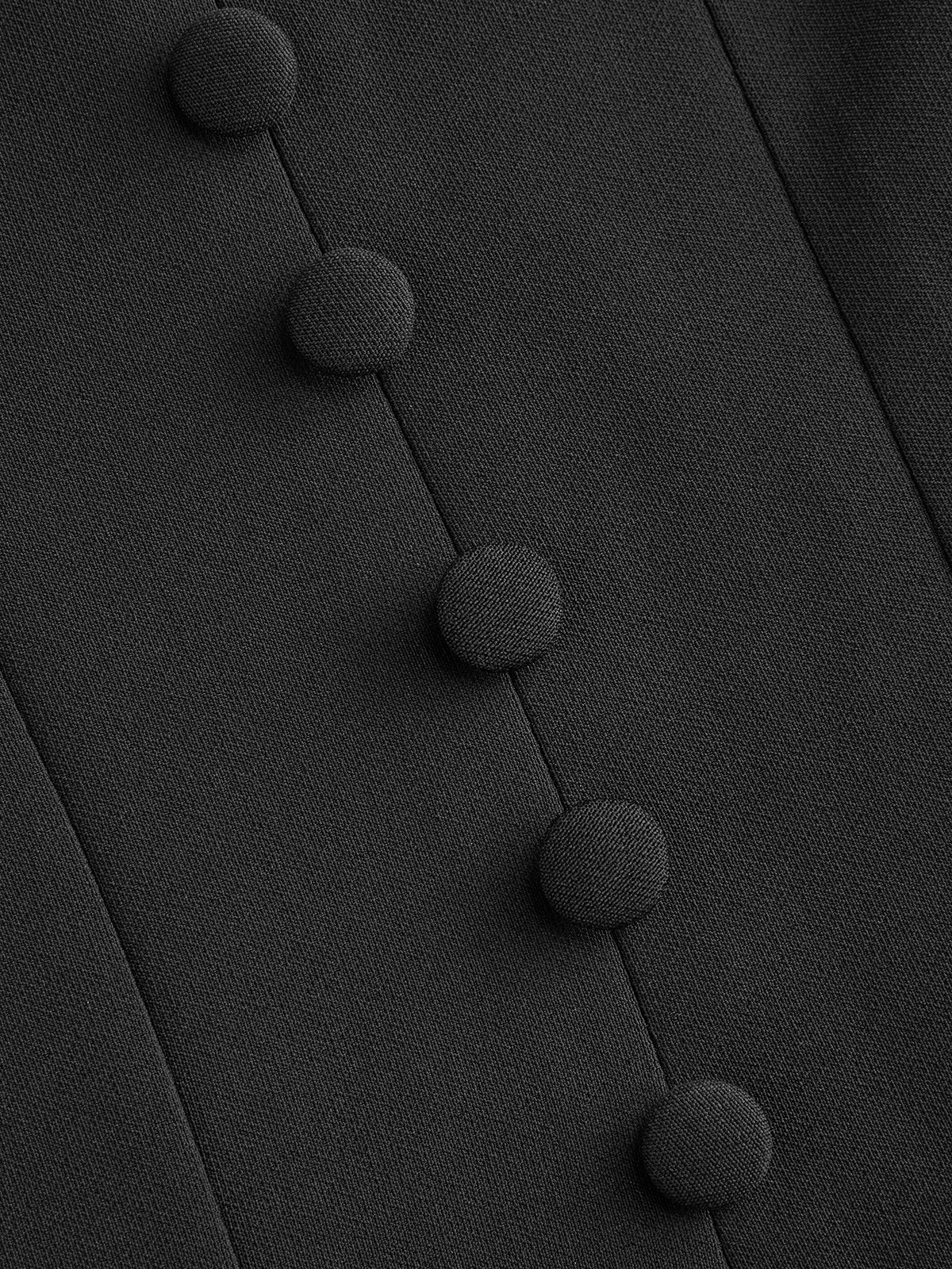 Button-Front Puff-Sleeve Mini Dress-Chicvia