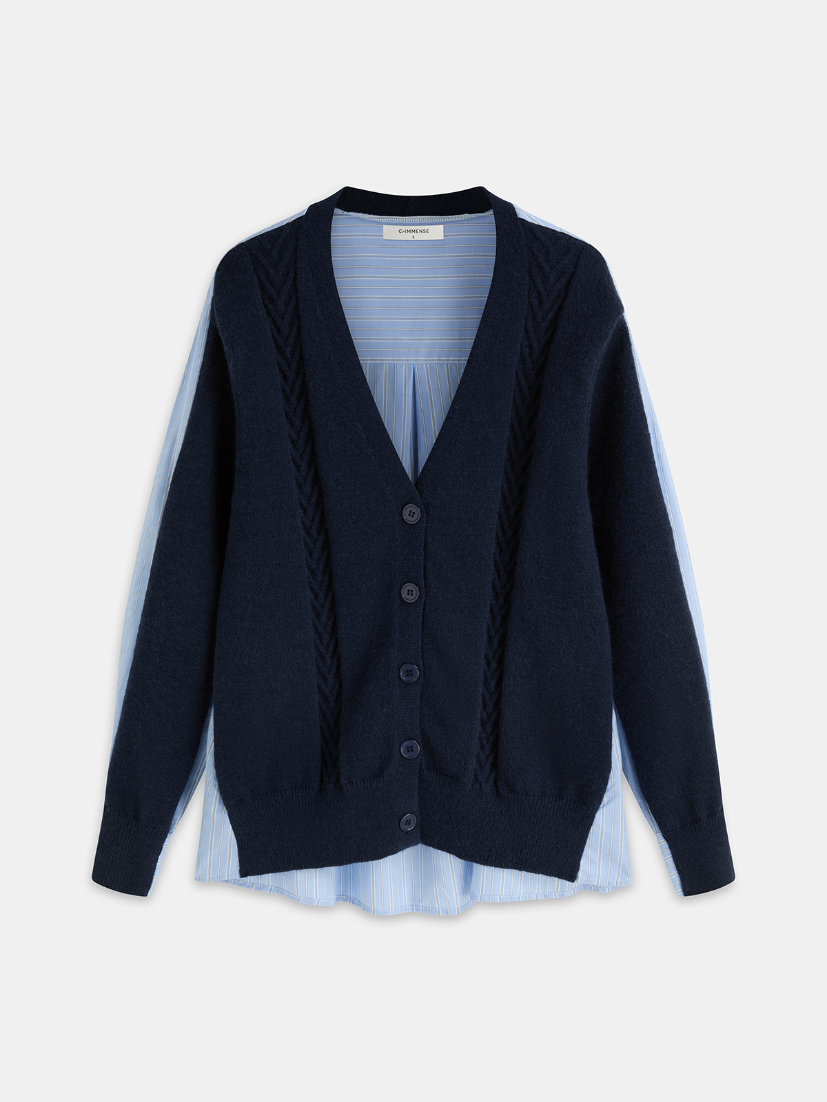 Layered Cable-Knit Striped Shirt Cardigan-Chicvia