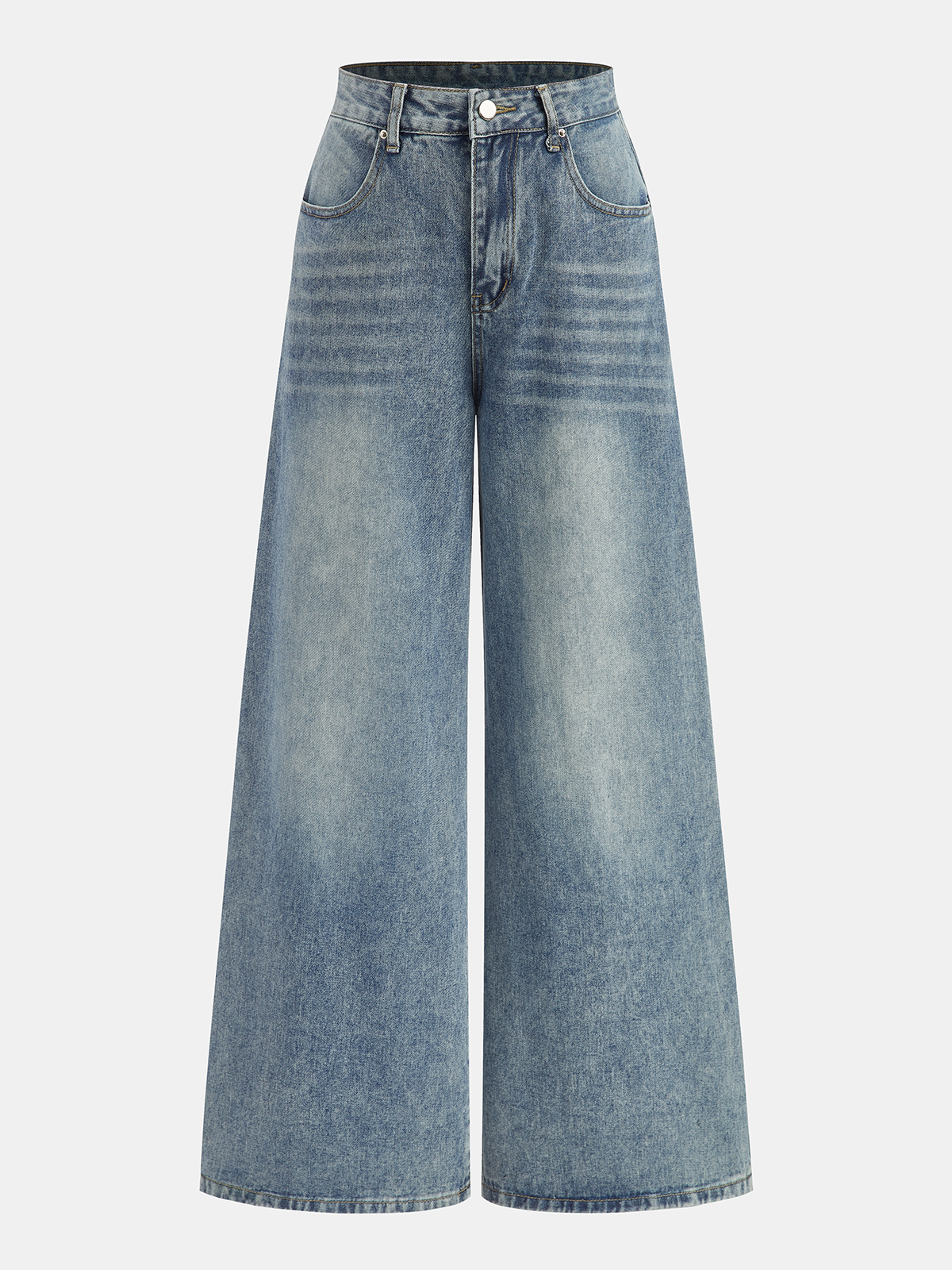High-Waisted Wide-Leg Denim Jeans-Chicvia