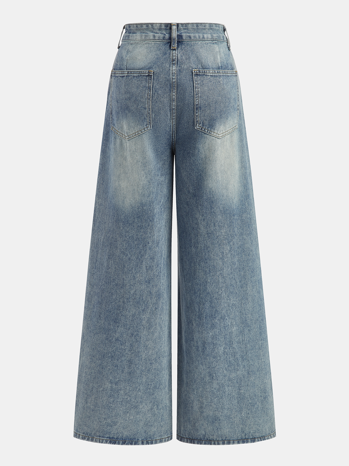 High-Waisted Wide-Leg Denim Jeans-Chicvia