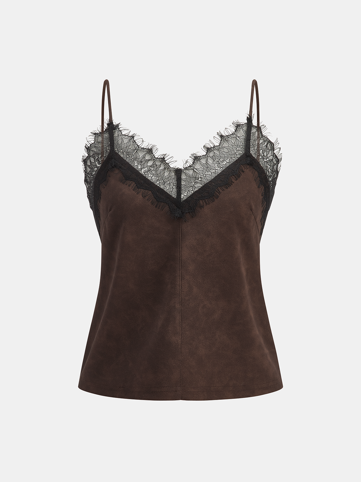 Lace-Trim Suede Camisole Top-Chicvia