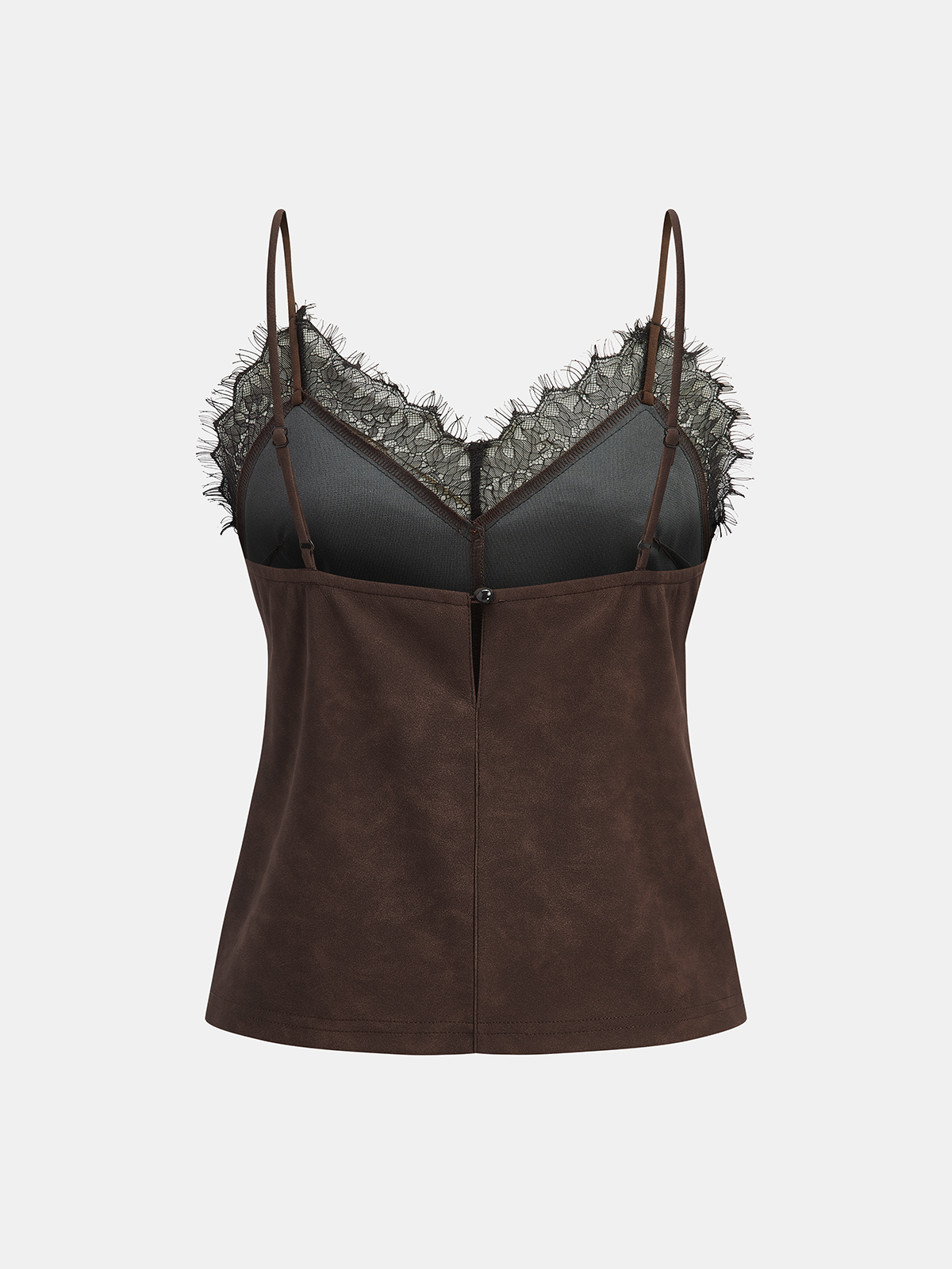Lace-Trim Suede Camisole Top-Chicvia