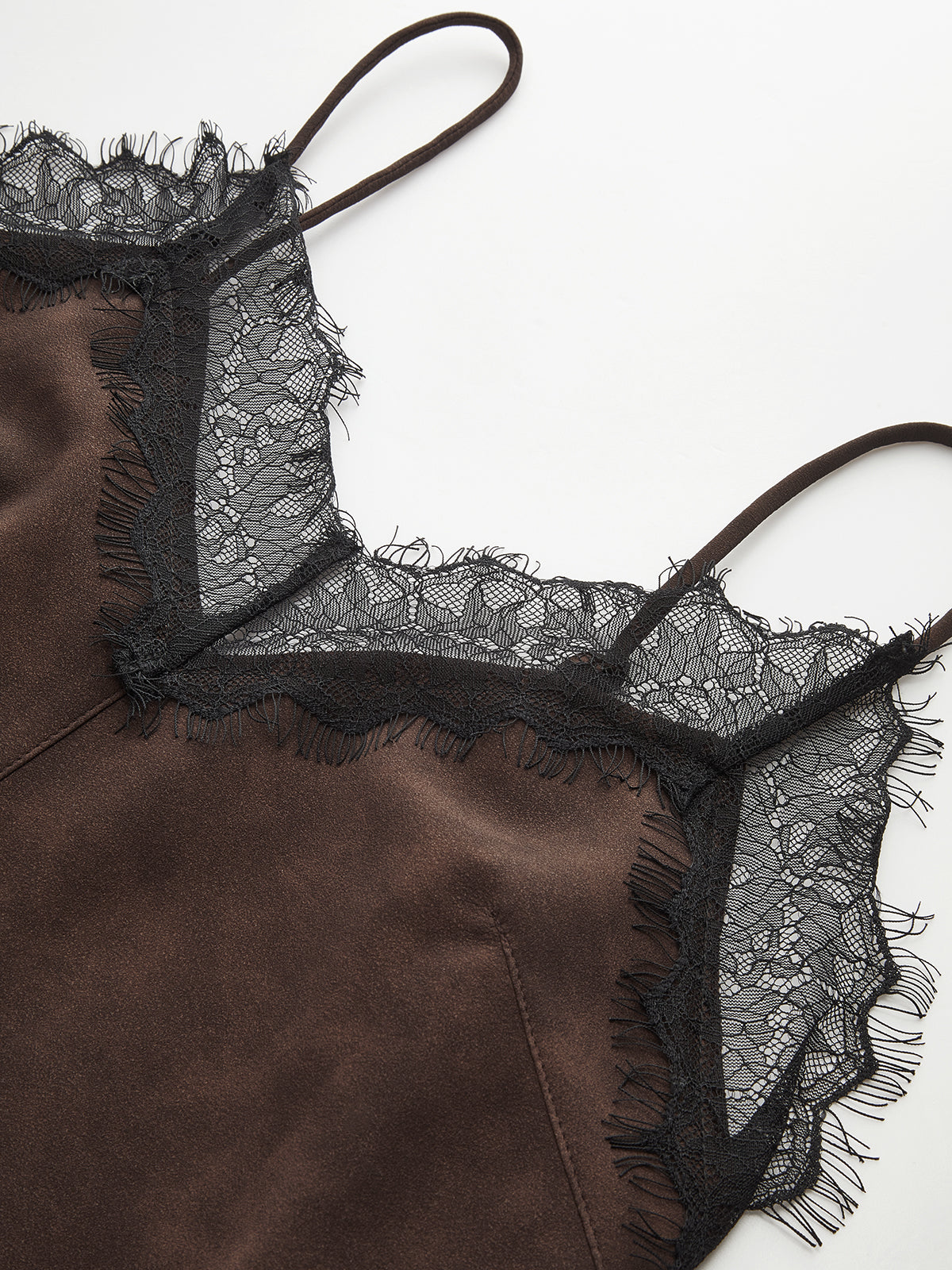 Lace-Trim Suede Camisole Top-Chicvia