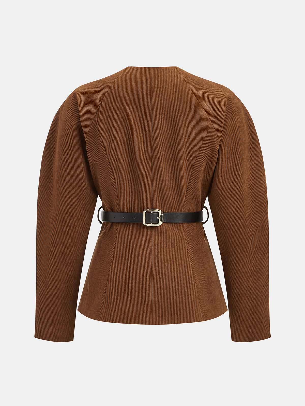 Metal-Buckle Belted Corduroy Blazer-Chicvia