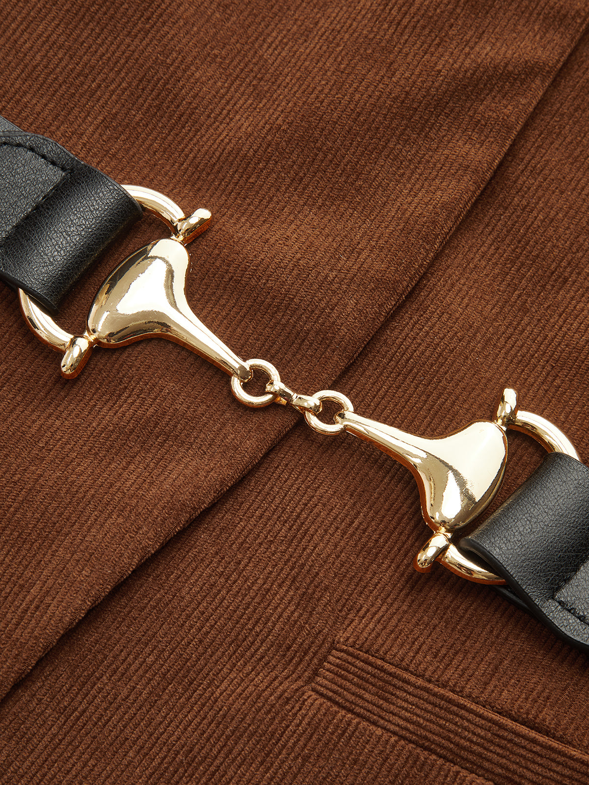 Metal-Buckle Belted Corduroy Blazer-Chicvia