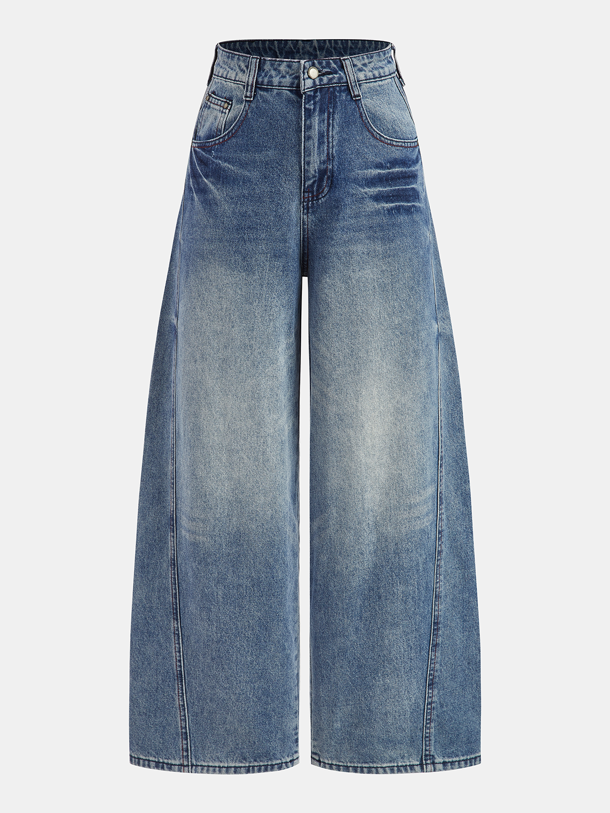 Curved-Seam Wide-Leg Denim Jeans-Chicvia
