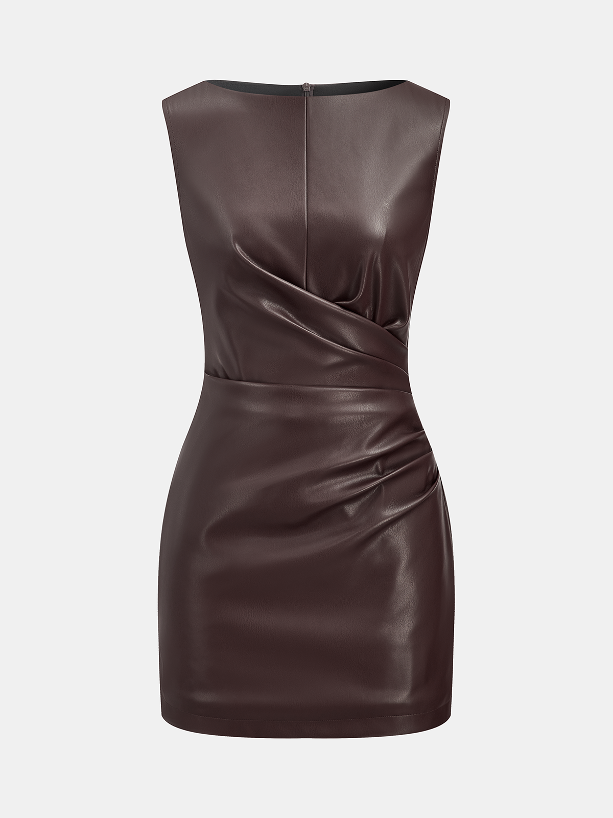 Faux Leather Waist Ruched Dress-Chicvia
