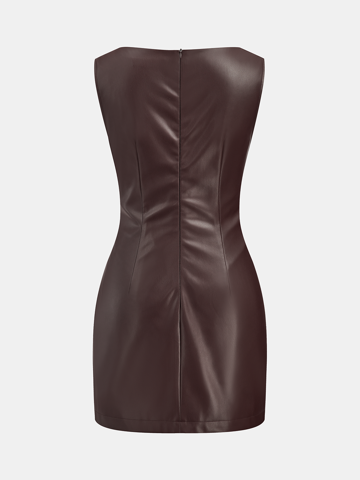 Faux Leather Waist Ruched Dress-Chicvia