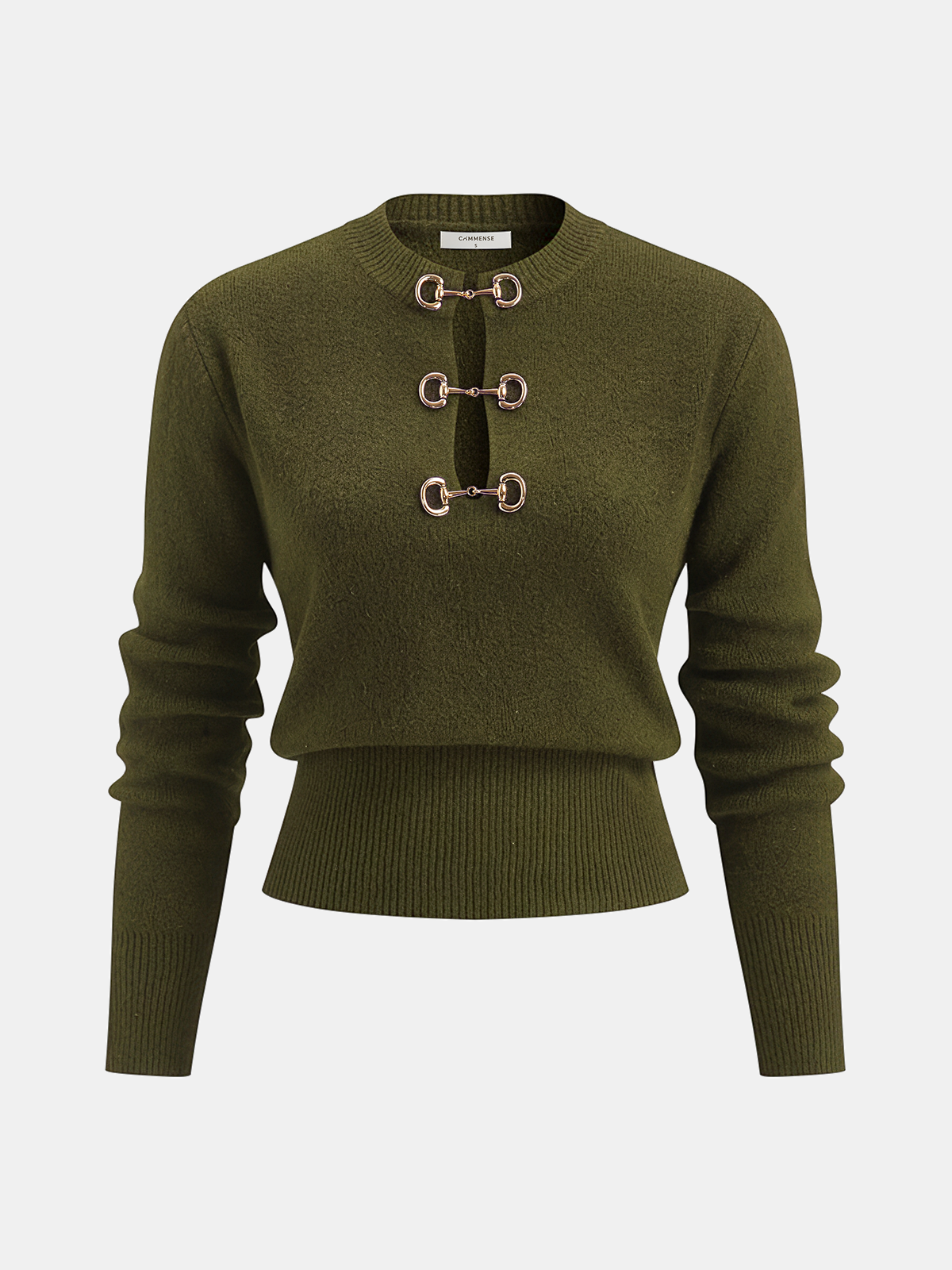 Horsebit Detail Long Sleeve Sweater-Chicvia