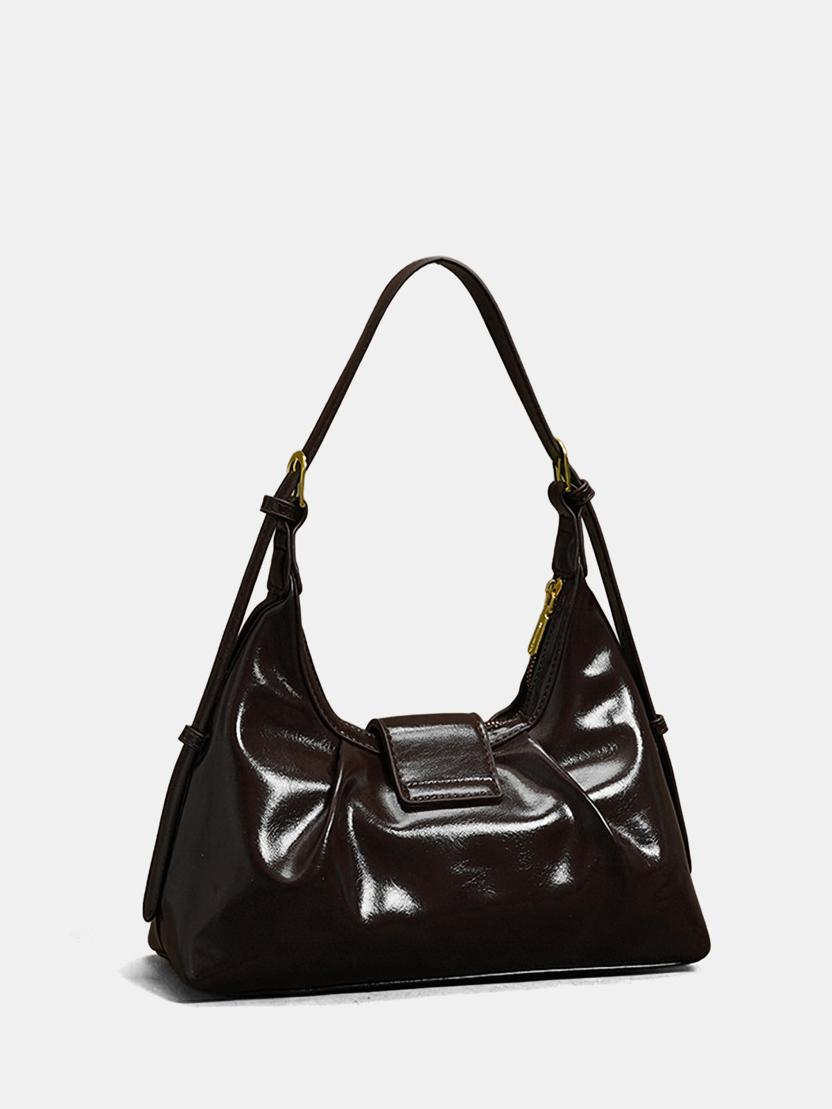 Patent Leather Hobo Bag with Gold Accents-Chicvia