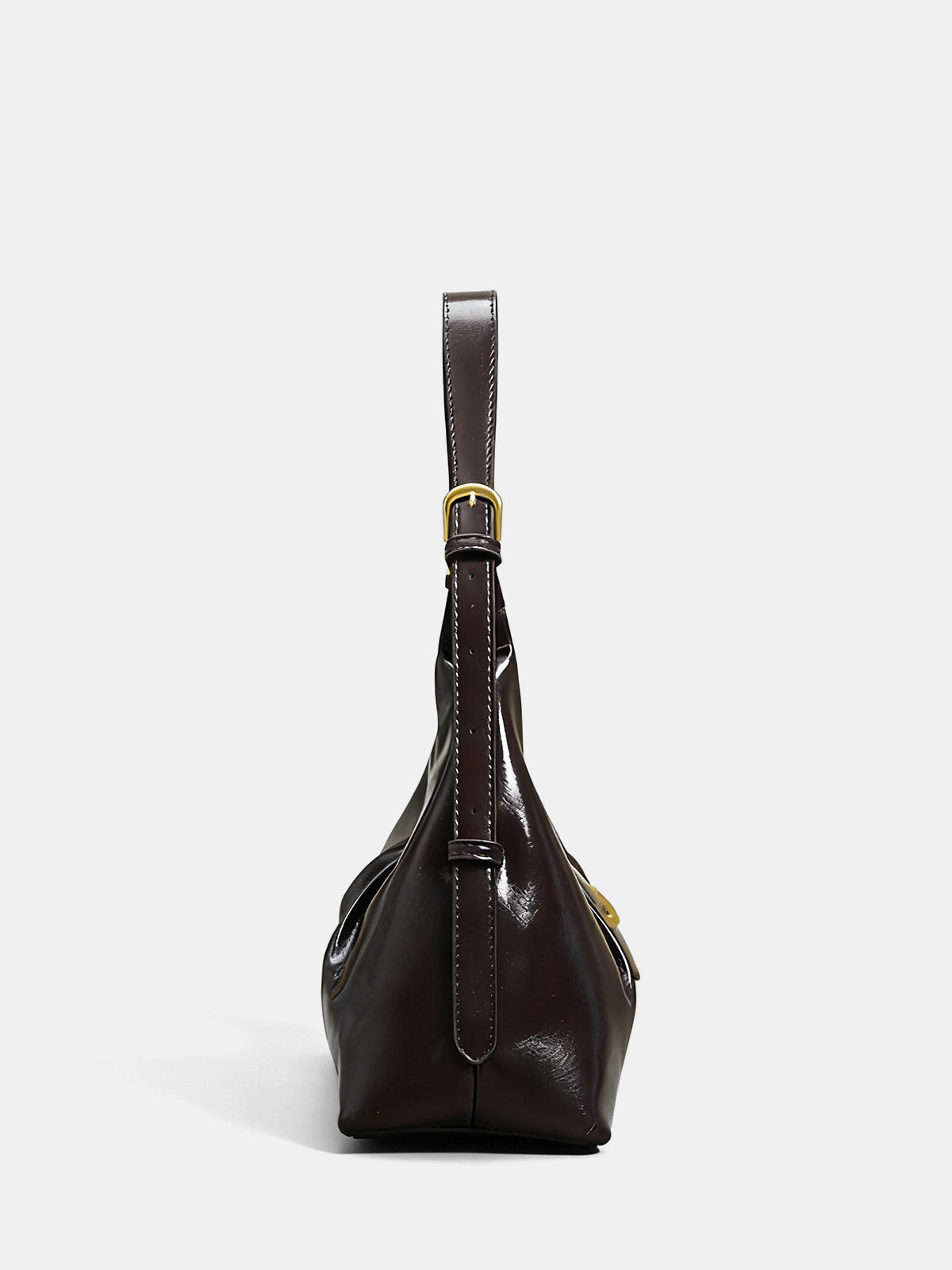 Patent Leather Hobo Bag with Gold Accents-Chicvia