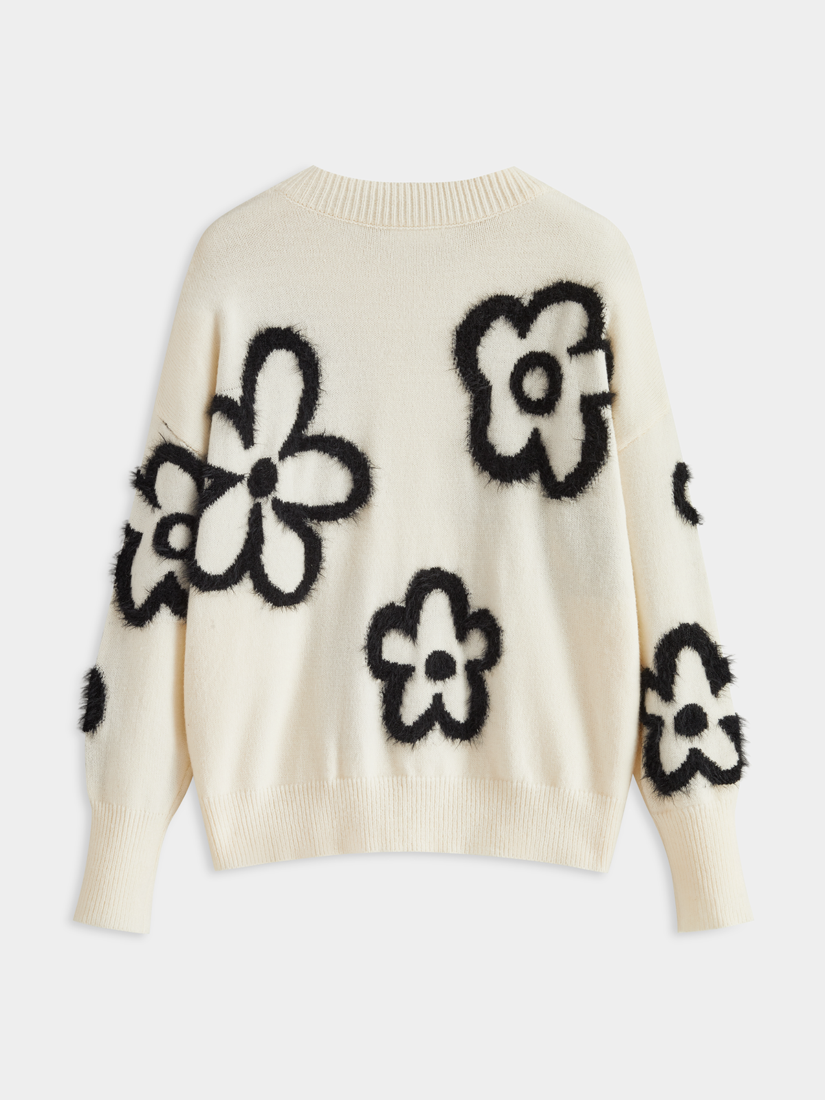 Floral-Patterned Mohair Crew Neck Sweater-Chicvia