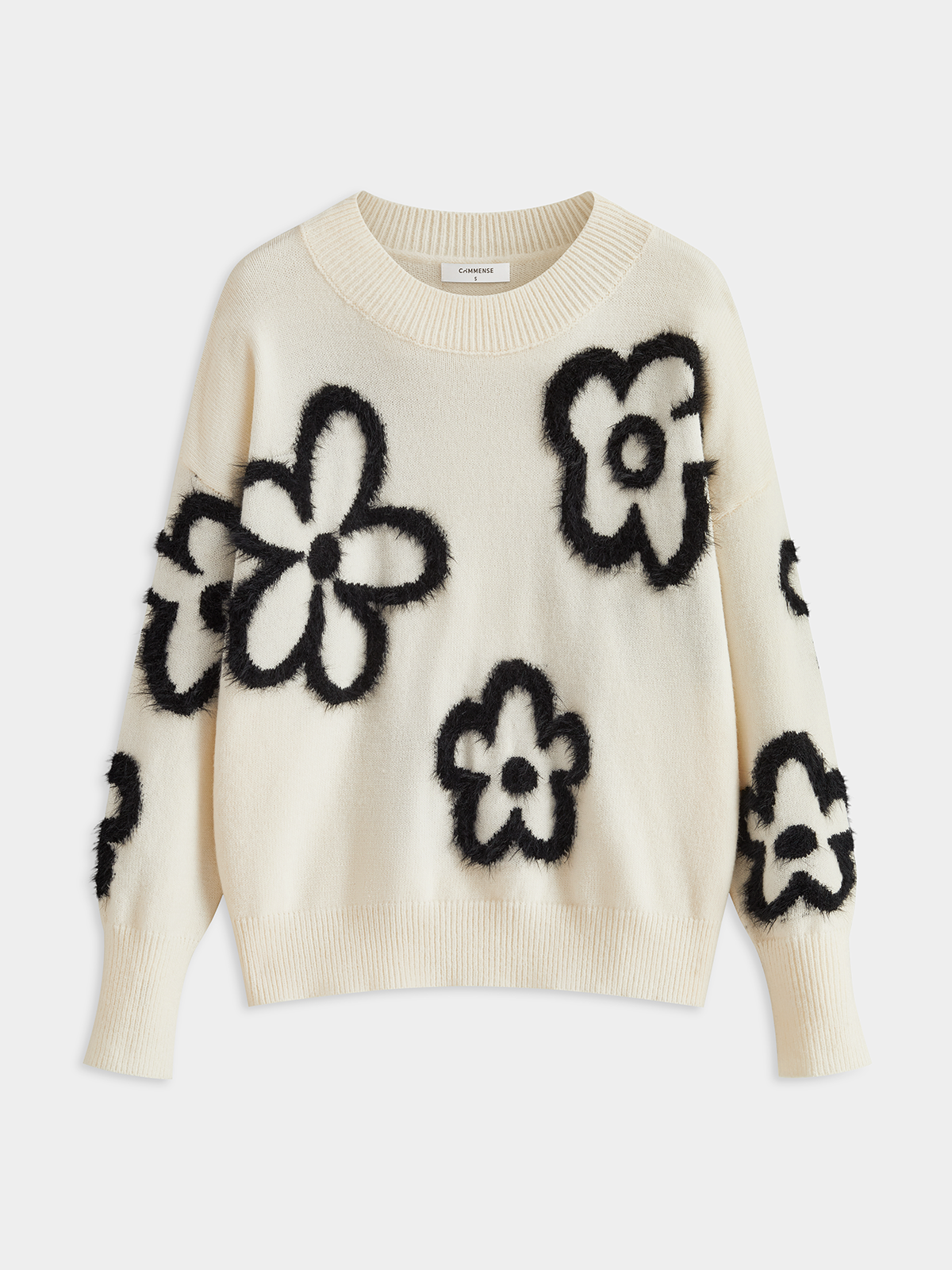 Floral-Patterned Mohair Crew Neck Sweater-Chicvia