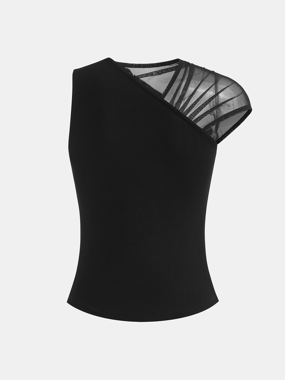 Mesh-Panel Asymmetrical Sleeveless Top-Chicvia