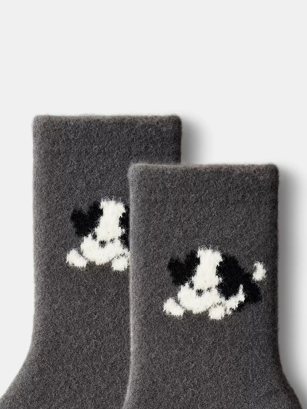 Fuzzy Crew Socks with Puppy Print-Chicvia