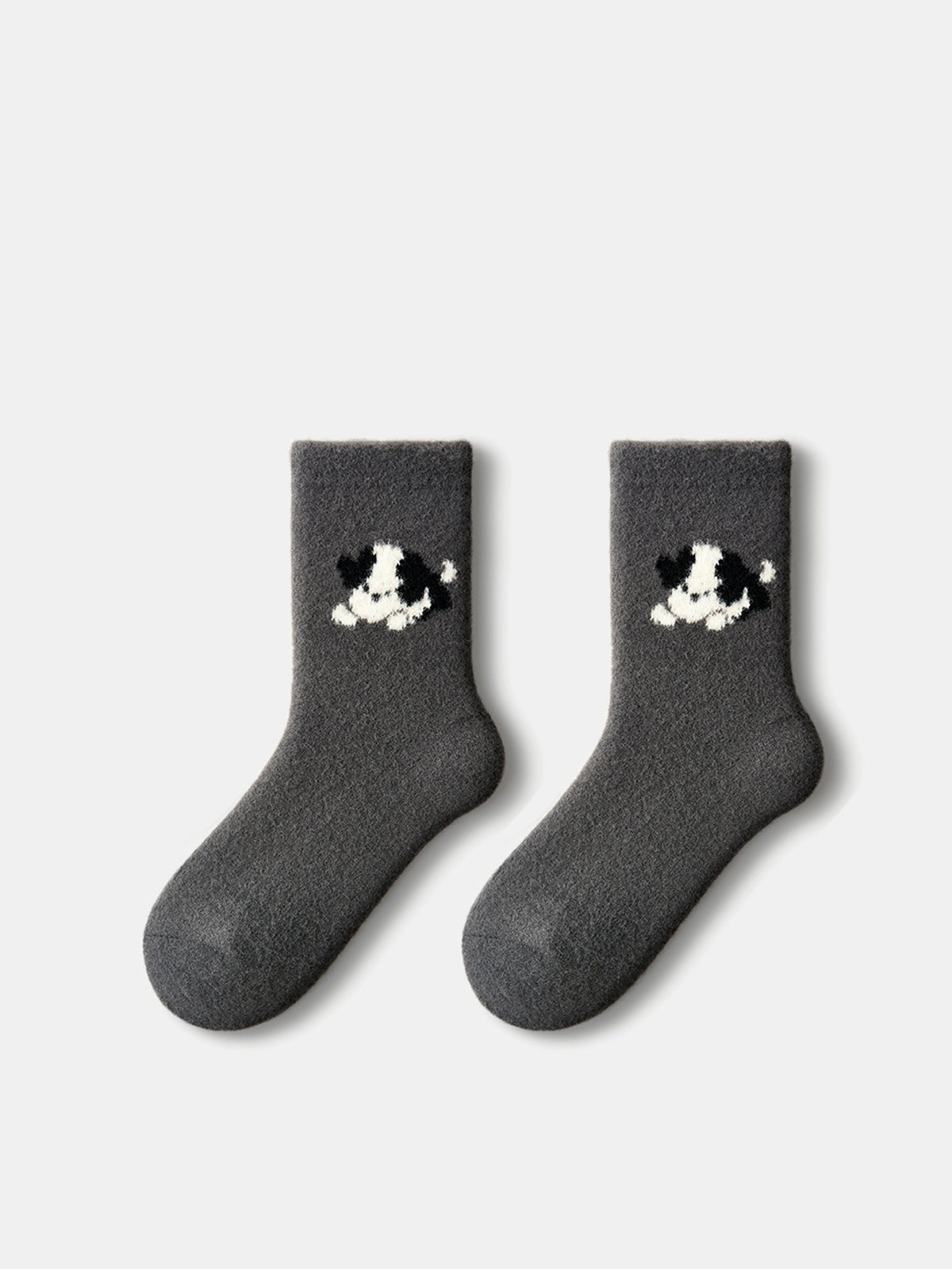 Fuzzy Crew Socks with Puppy Print-Chicvia
