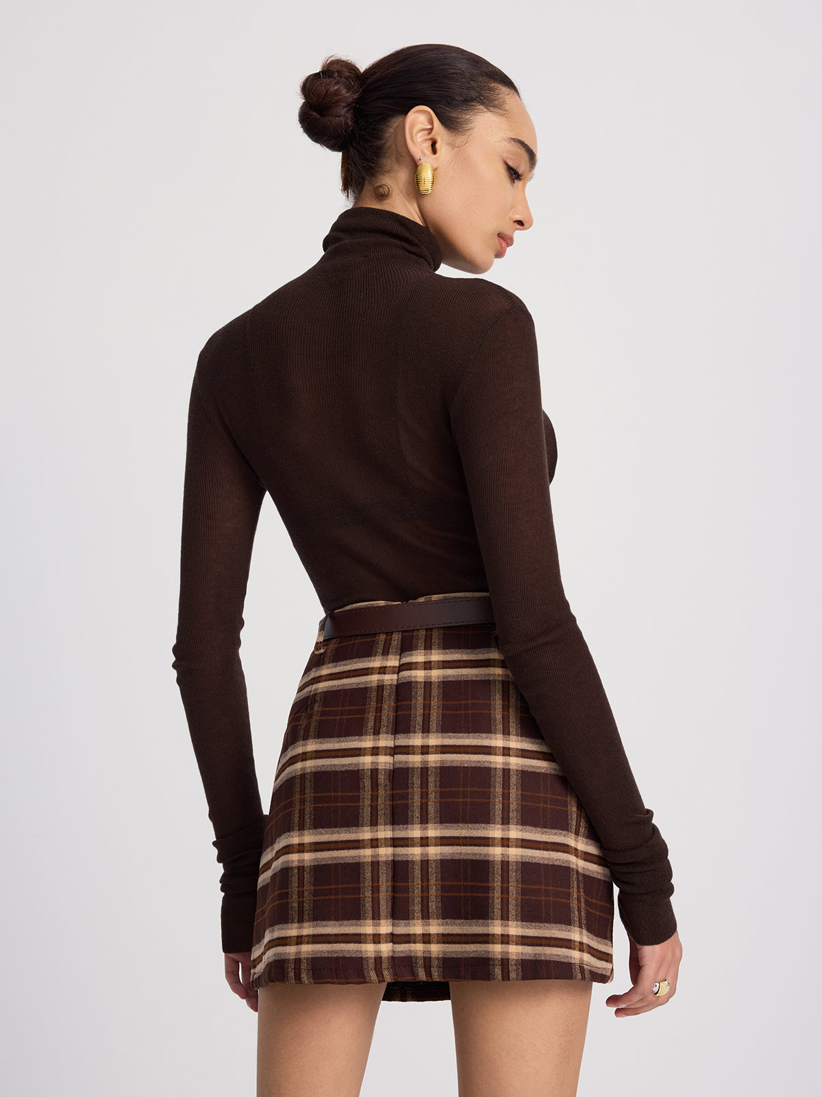 Belted Plaid Mini Skirt-Chicvia