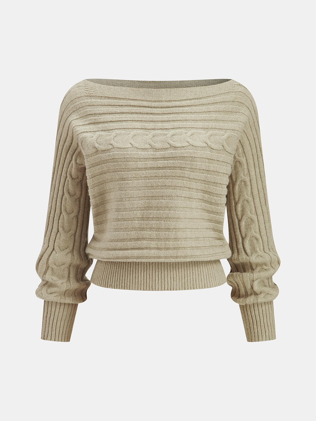 Off-Shoulder Cable-Knit Cropped Sweater-Chicvia