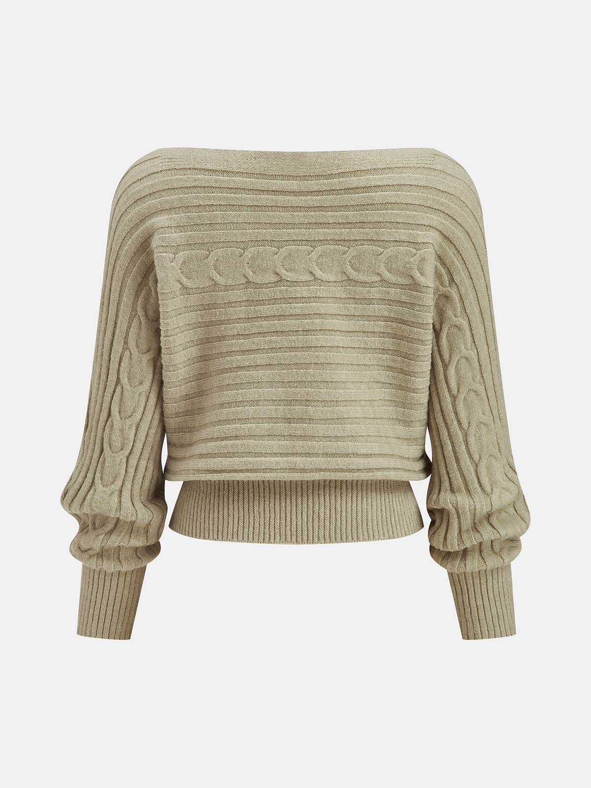 Off-Shoulder Cable-Knit Cropped Sweater-Chicvia