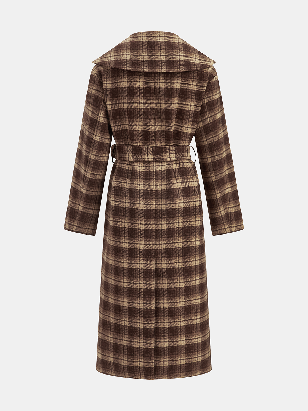 Plaid Belted Trench Coat-Chicvia