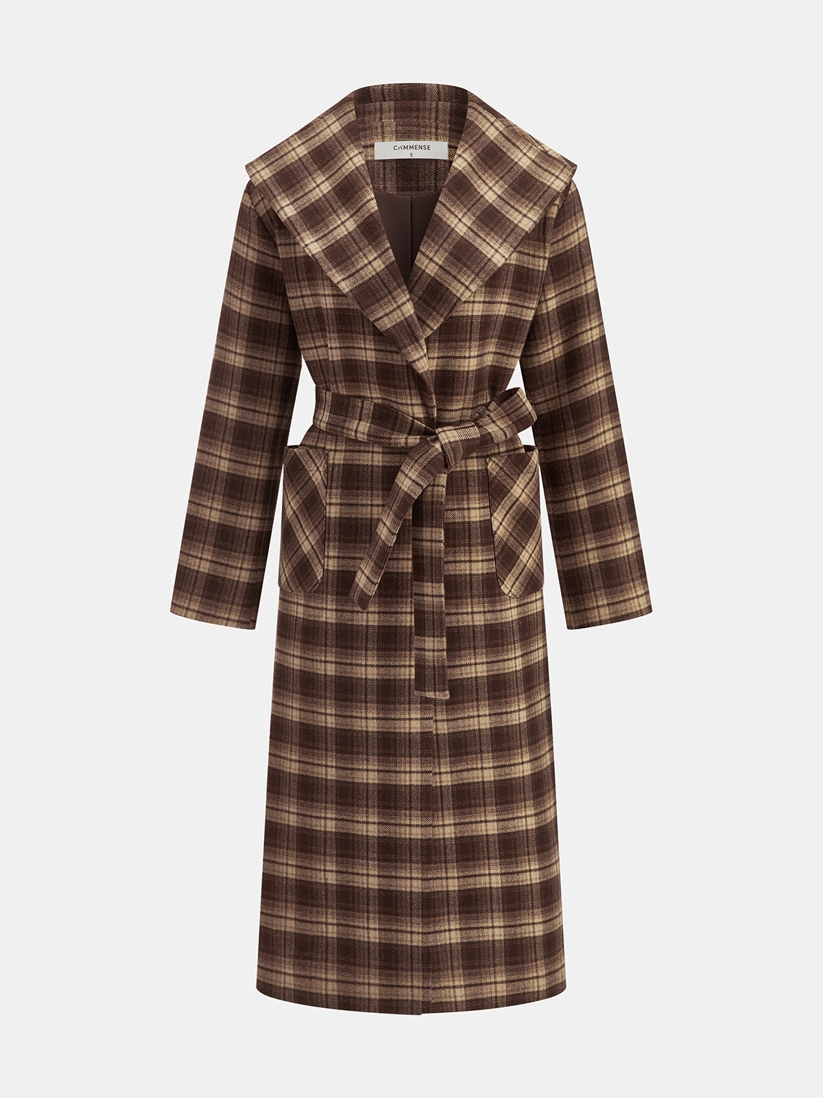 Plaid Belted Trench Coat-Chicvia