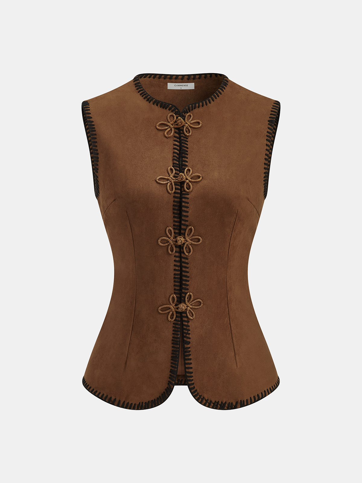 Contrast Stitching Vest with Knotted Button Detail-Chicvia