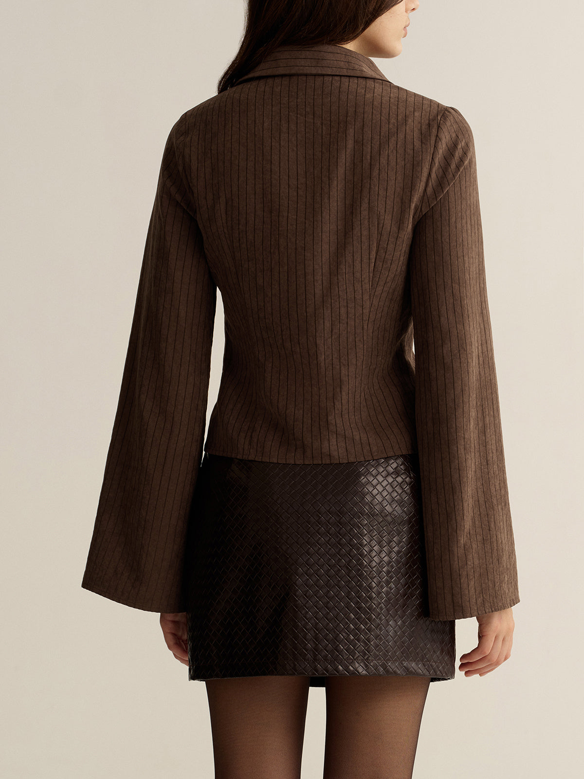 Pinstripe Cropped Fitted Shirt-Chicvia