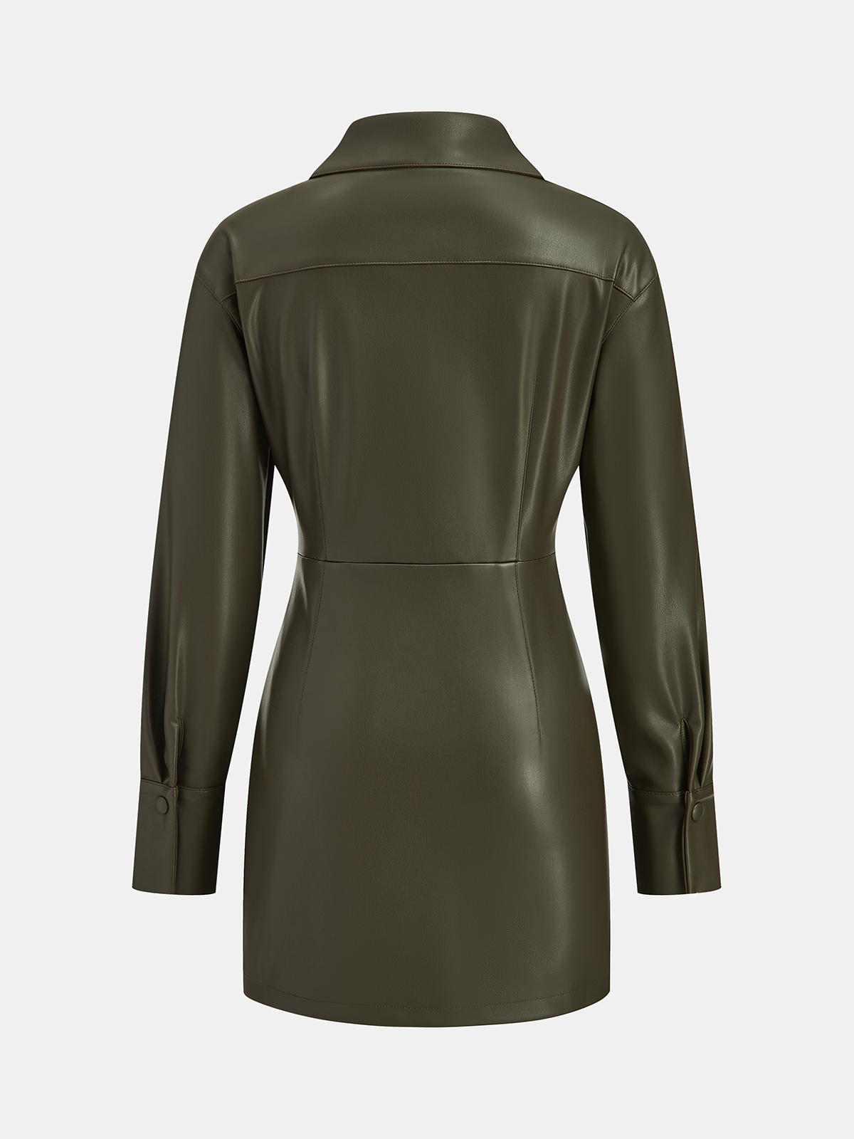 Faux Leather Shirt Dress with Draped Detail-Chicvia