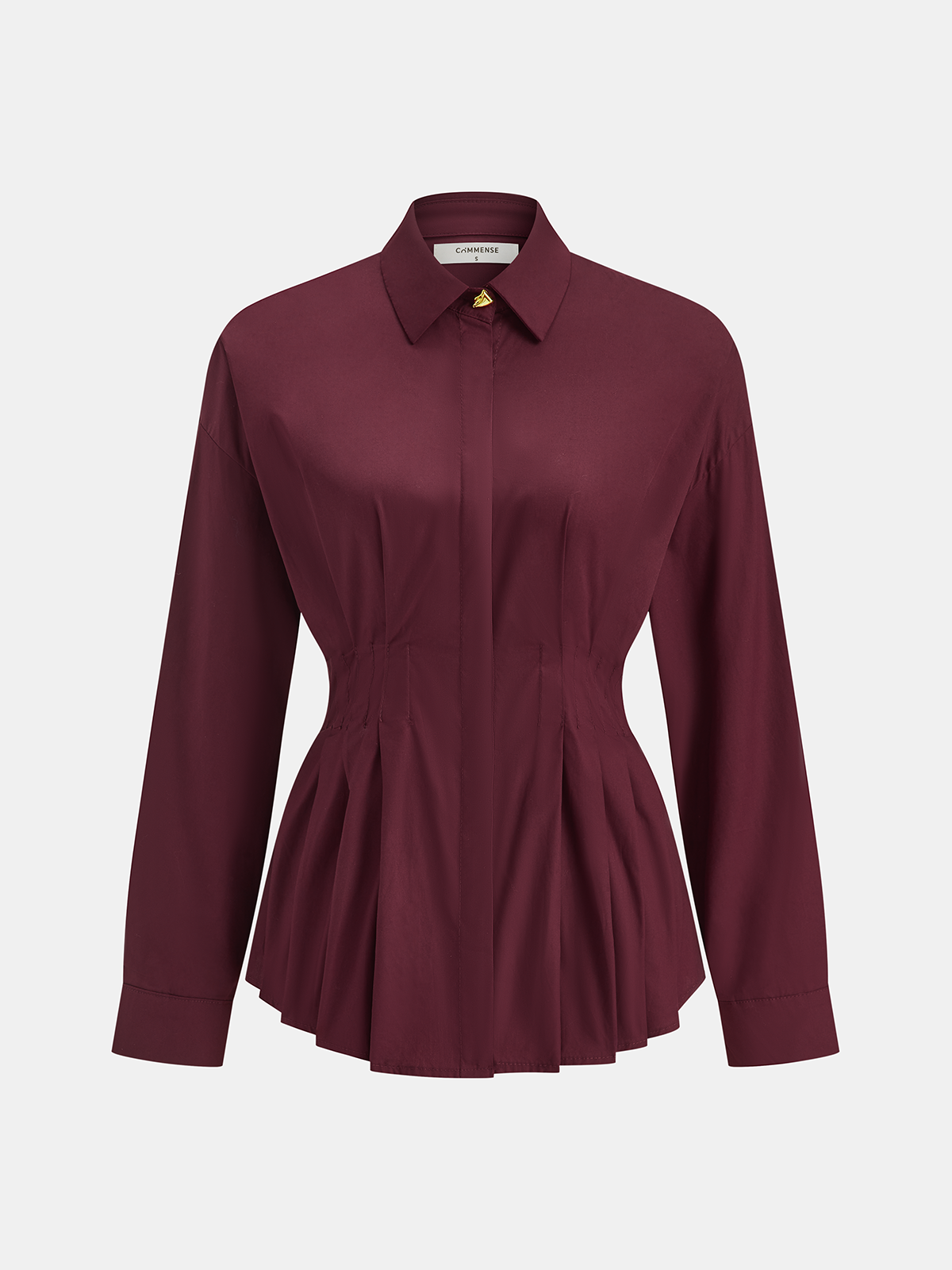 Pleated Peplum Shirt with Collar Detail-Chicvia