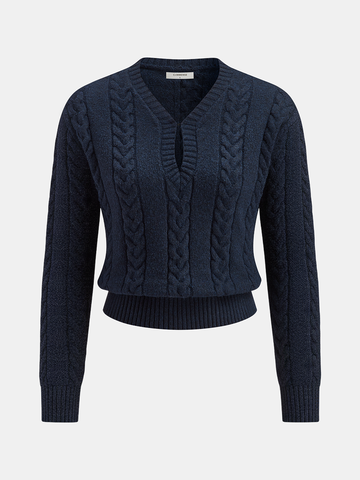 Cable Knit V-Neck Cropped Sweater-Chicvia