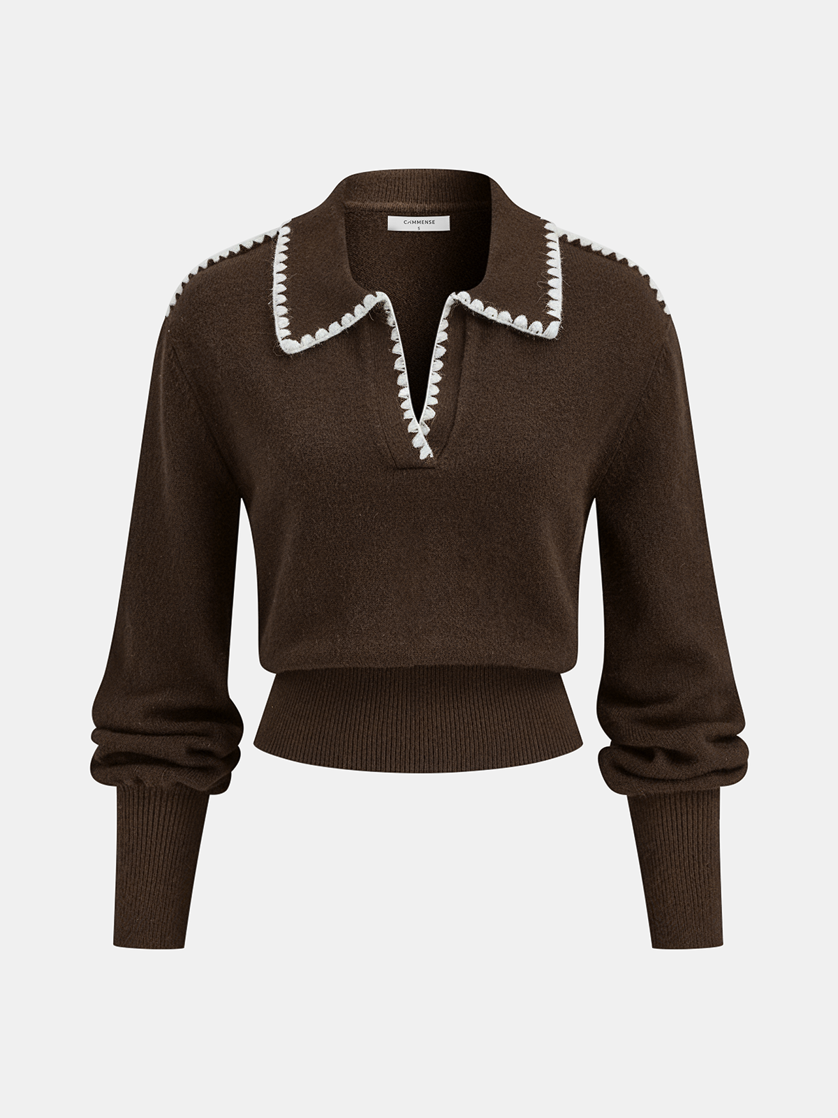 Contrast Embroidered Trim Polo Sweater-Chicvia